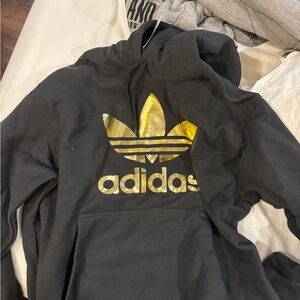 BRAND NEW WITH TAGS Adidas Black Hoodie with Metallic Gold Logo Graphic Men's XL